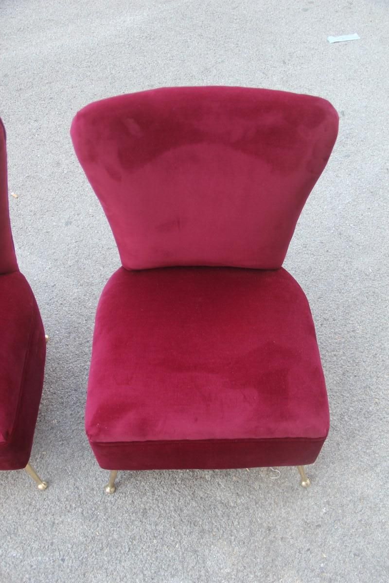 photo furniture Bedroom Chairs Dark Red Velvet Feet Brass Midcentury Italian Design Gigi Radice