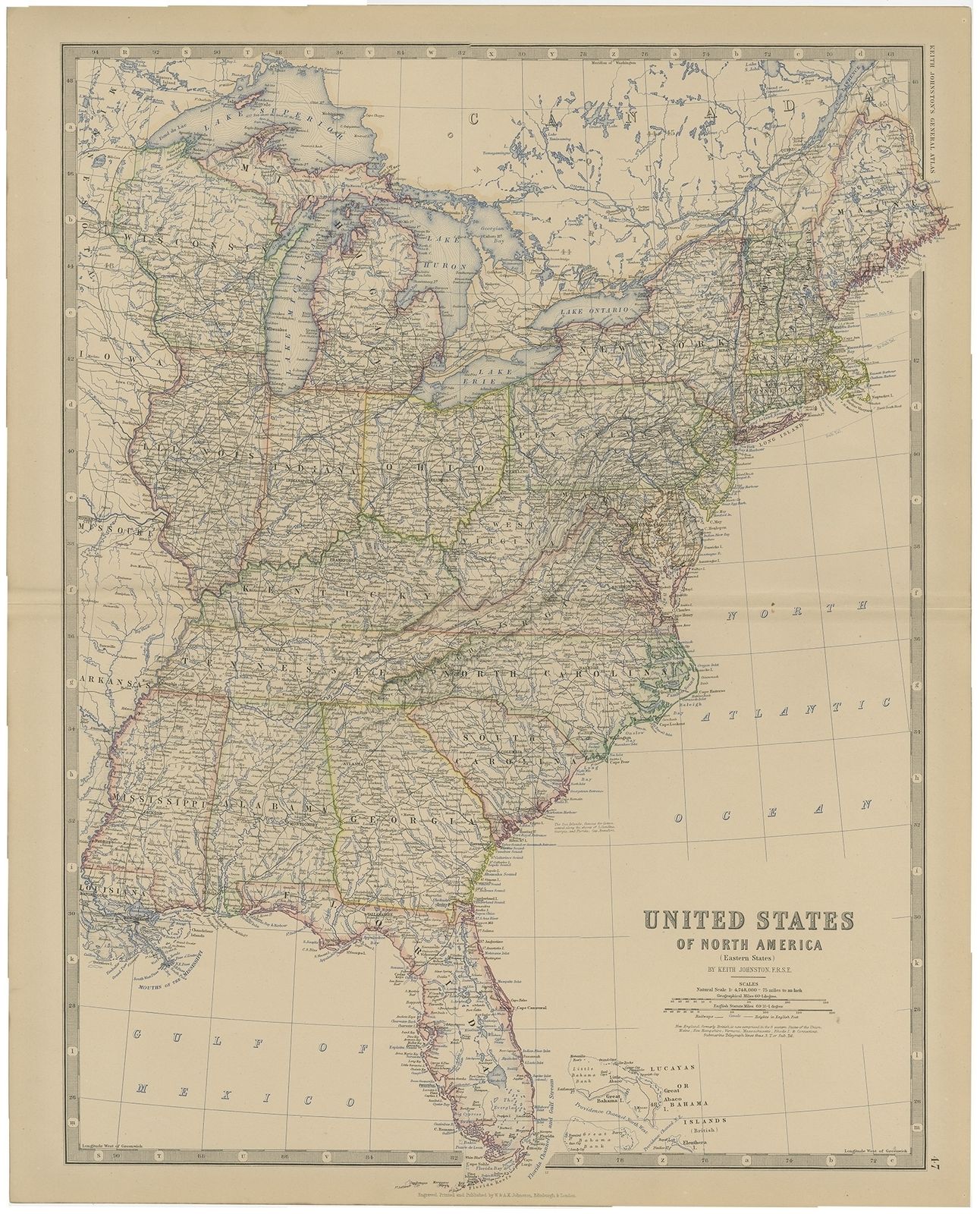 Antique Map Of The United States Of North America By Johnston (1882)