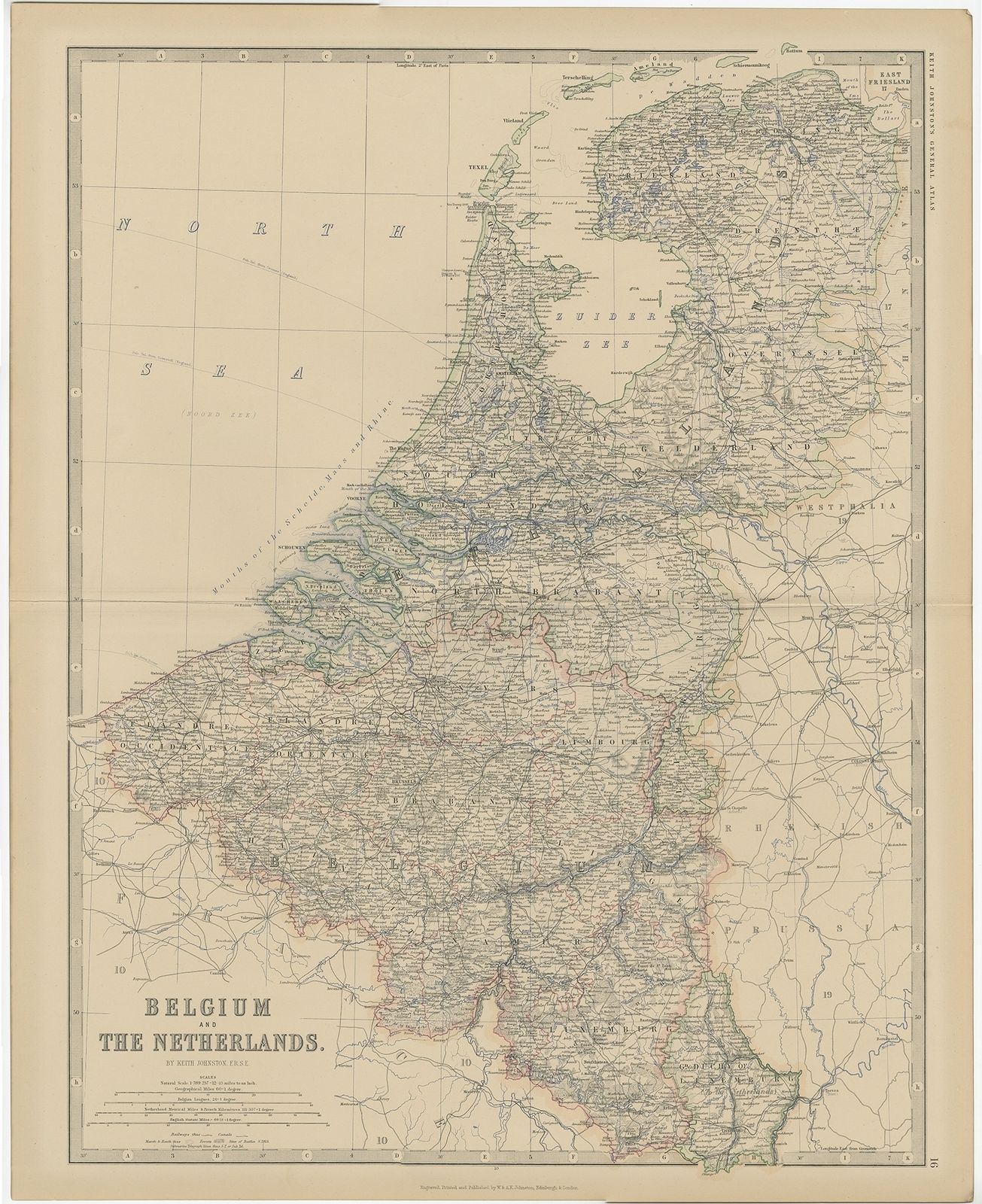 Antique Map Of Belgium And The Netherlands By Johnston (1882)
