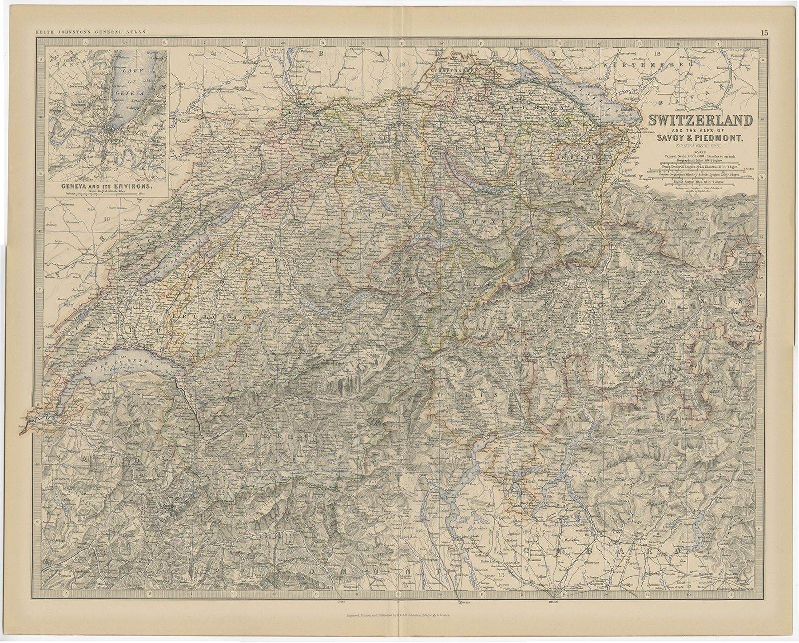Antique Map Of Switzerland By Johnston (1882)