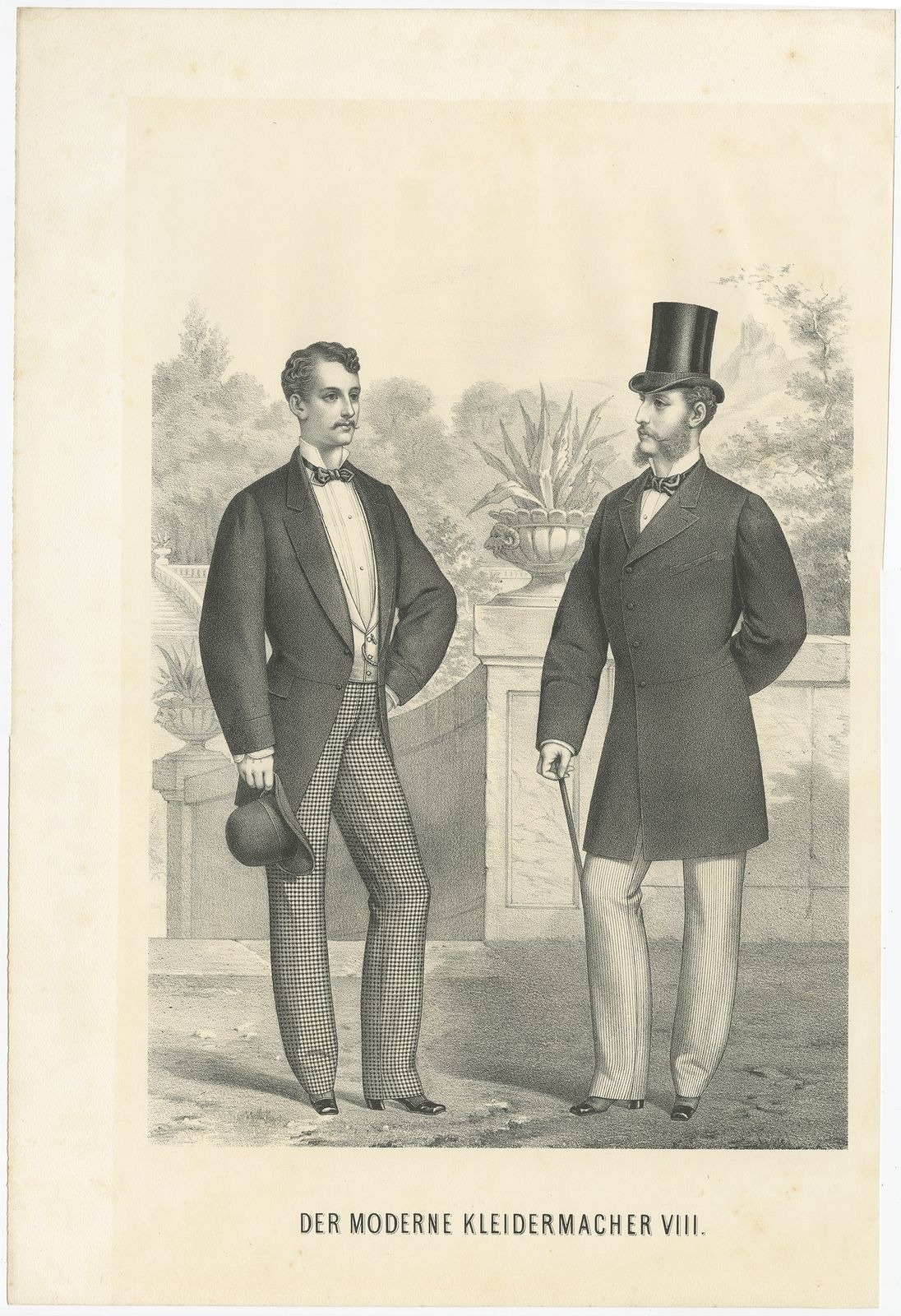 Pl. 8 Antique Print Of Men's Fashion (C.1900)