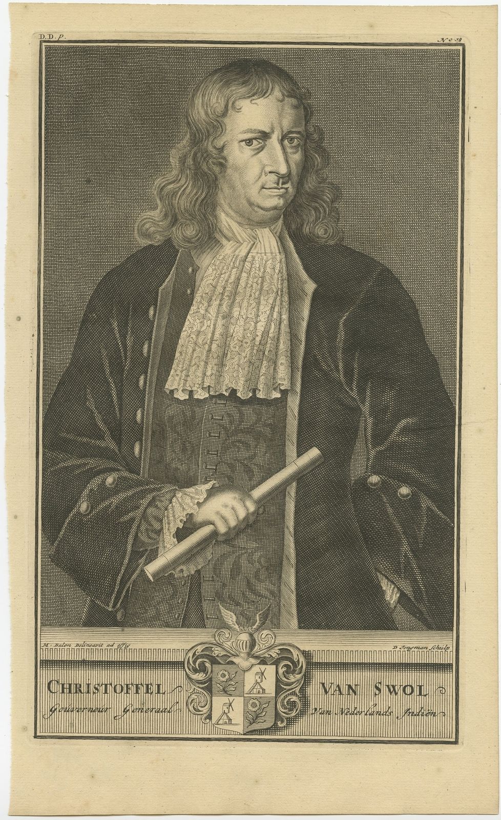 Antique Portrait Of Christoffel Van Swoll By Valentijn (1726)