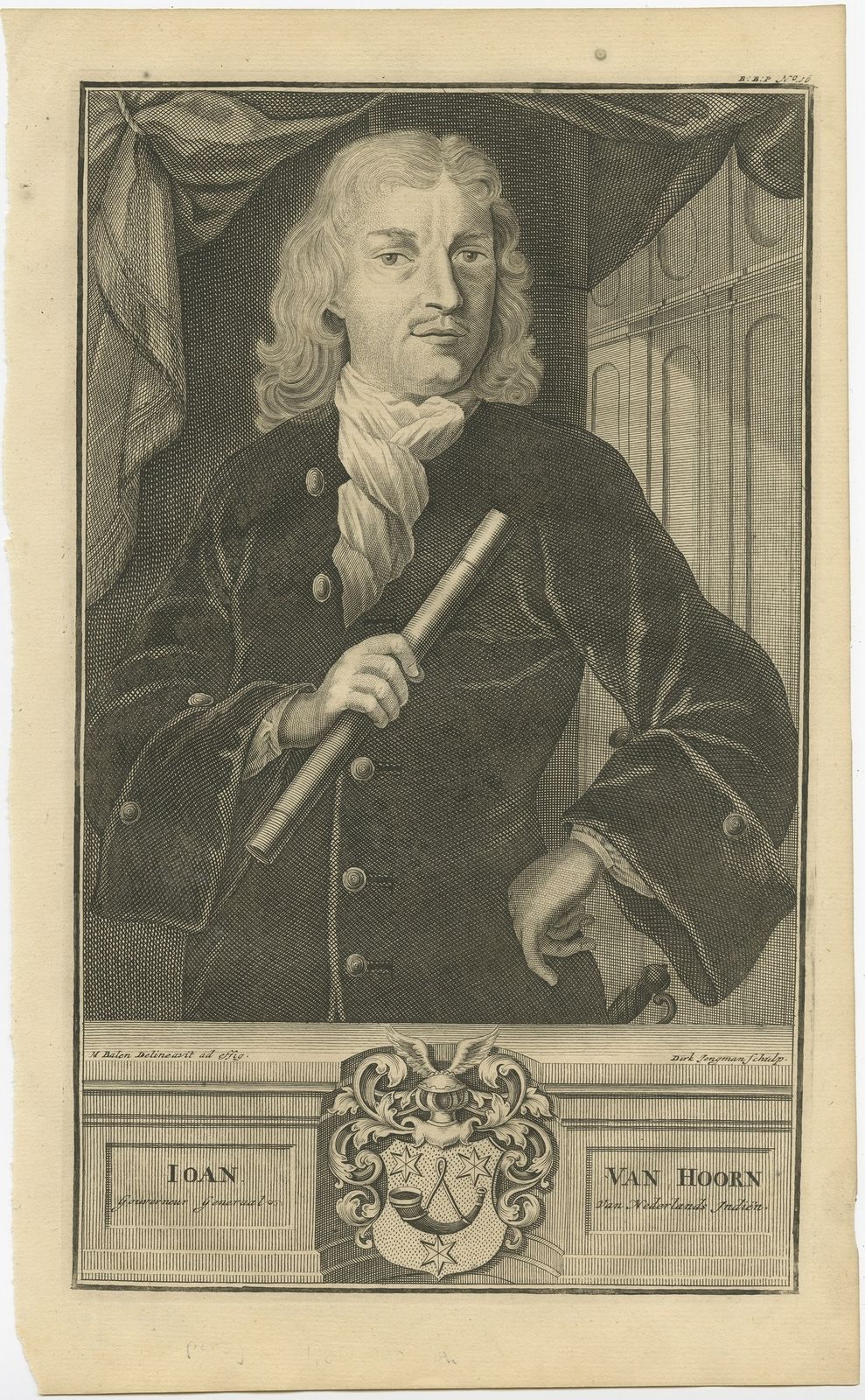 Antique Portrait Of Joan Van Hoorn By Valentijn (1726)