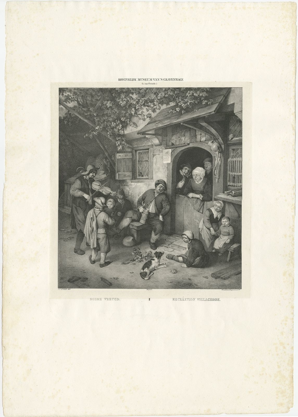 Antique Print Of A Village Scenery Made After Van Ostade (C.1828)