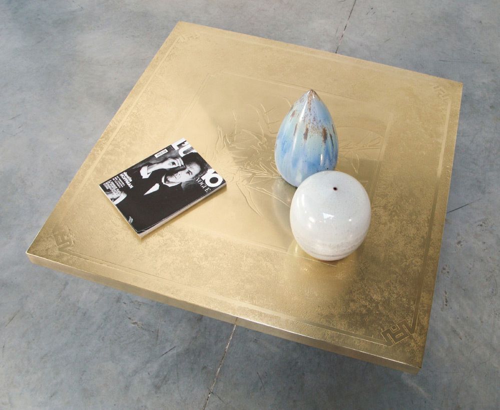 Georges Mathias Hand Etched Brass Low Cocktail Table, 1970s Belgium
