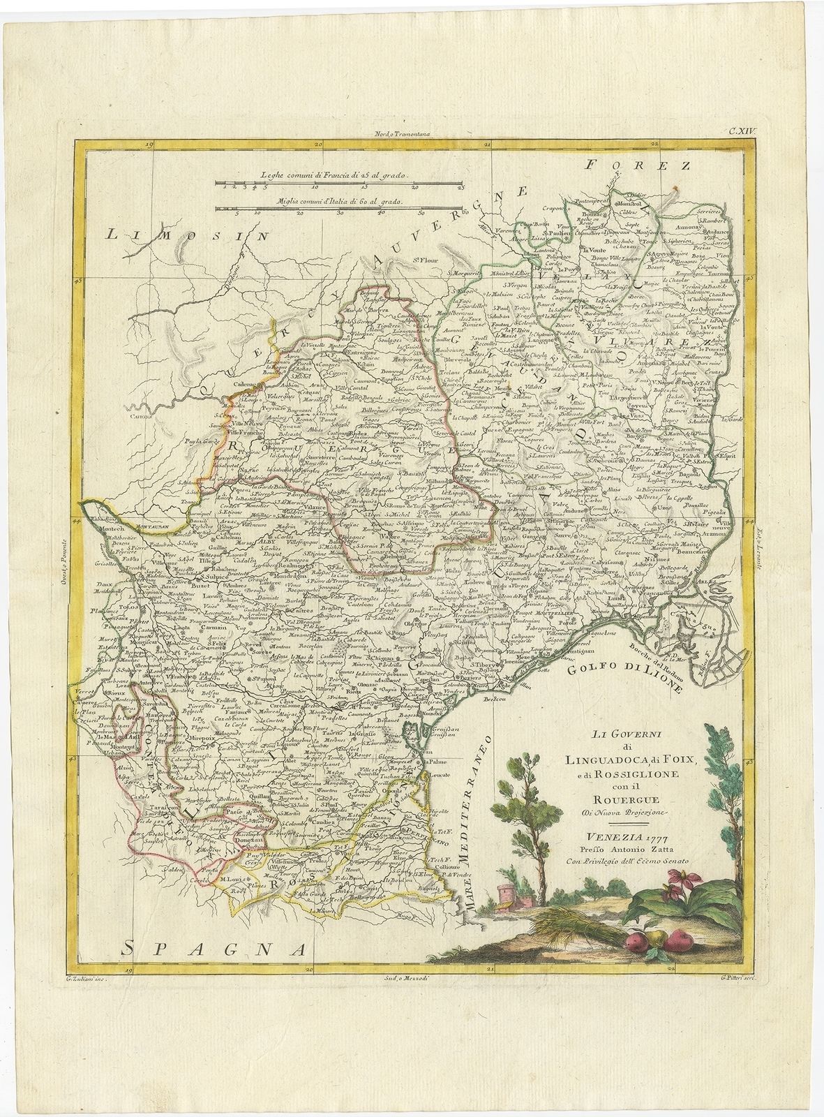 Antique Map Of The Region Of Languedoc Foix Roussillon And Rouergue By Zatta (1779)