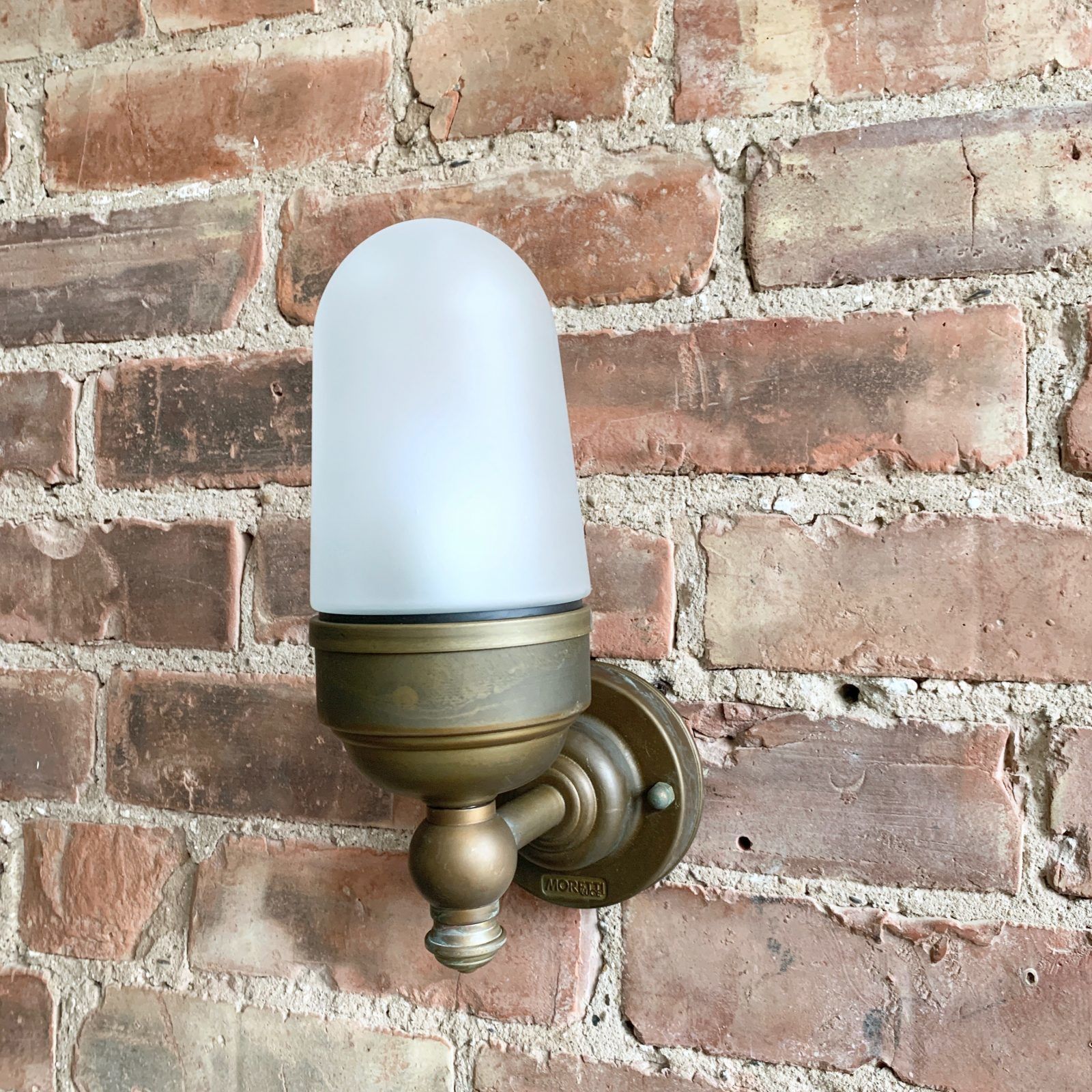 Contemporary Aged Brass Torch Wall Light With Frosted Shade photo vintage