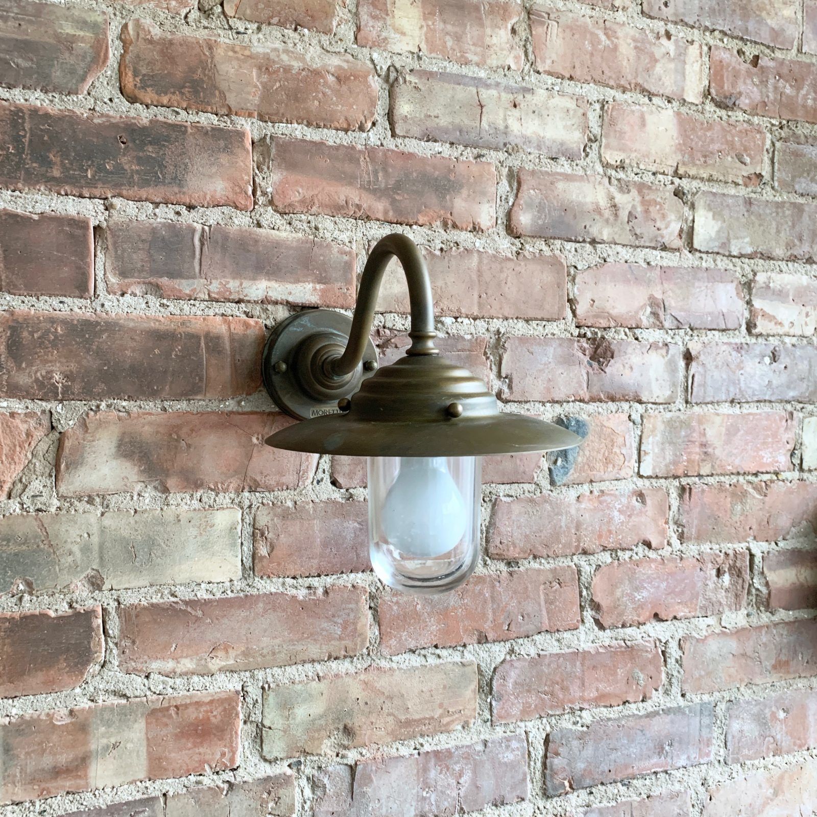 Contemporary Small Aged Brass Swan Neck Shaded Wall Light photo Garden Lighting