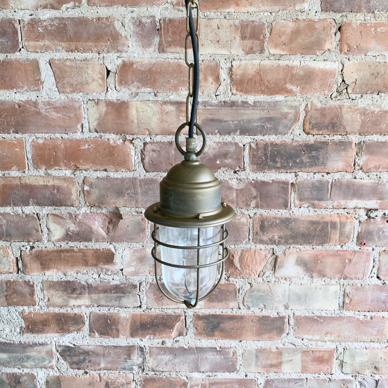 Contemporary Aged Brass Bulk Head Pendant photo for sale