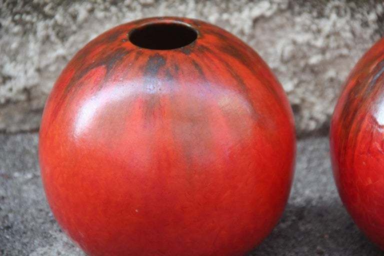 Pair Of Ball Vases In Glazed Ceramics In Florence Production photo vinterior