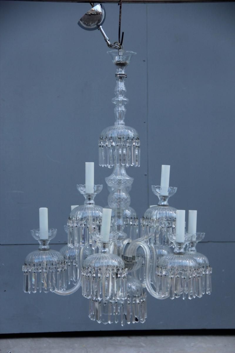 Lighting Round Great Classic Chandelier Trasparent Crystal Bohemian Art, 1950s photo