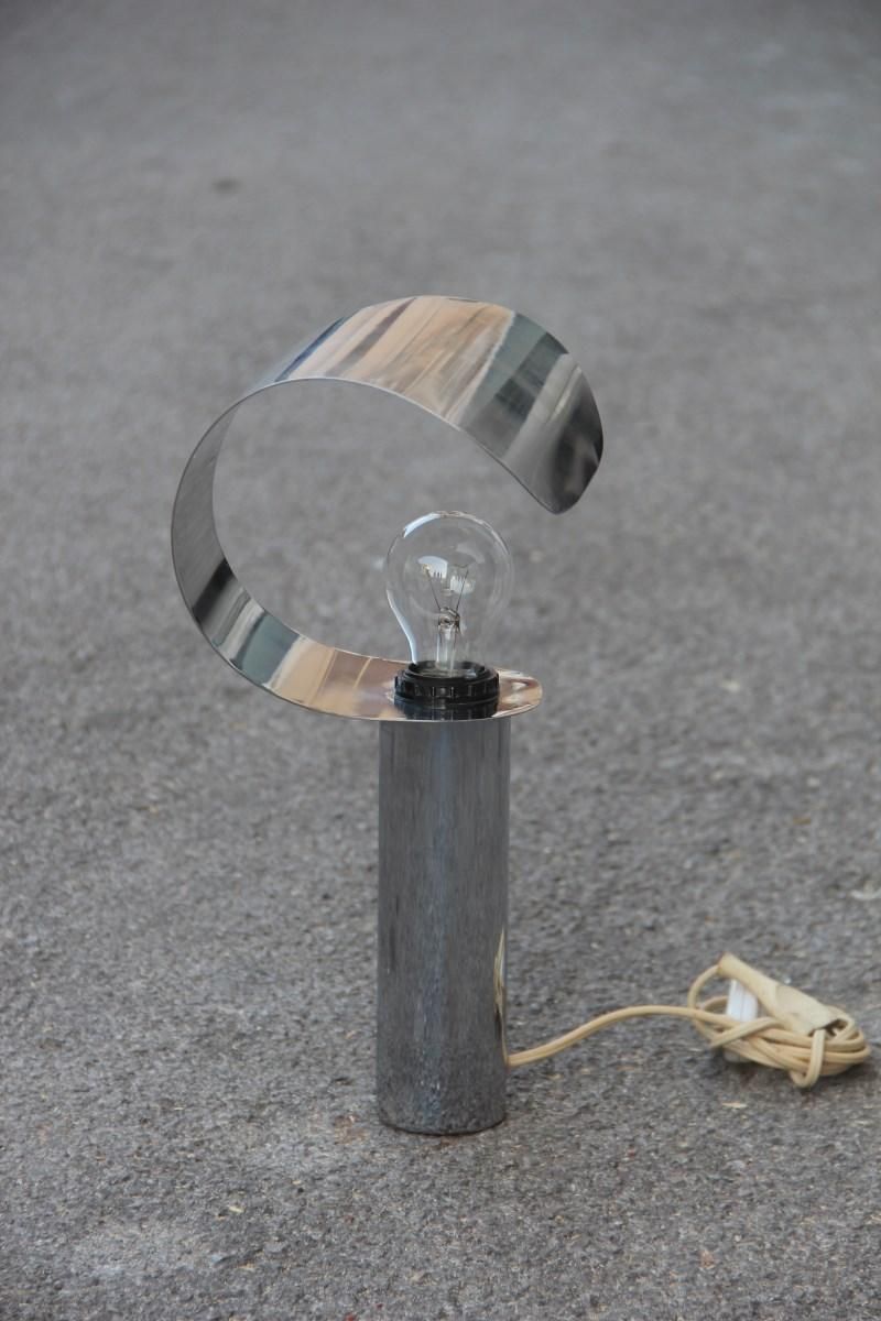 Italian Table Lamp Steel Curved Silver, 1970s photo vinterior