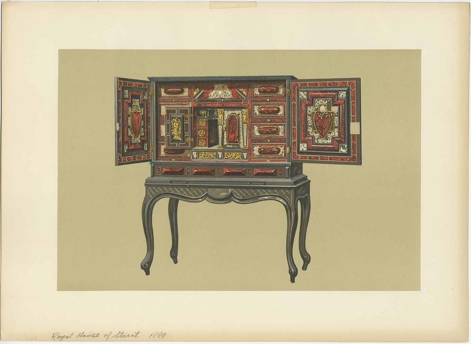 Antique Print Of Mary Queen Of Scots' Cabinet By Gibb (1890)
