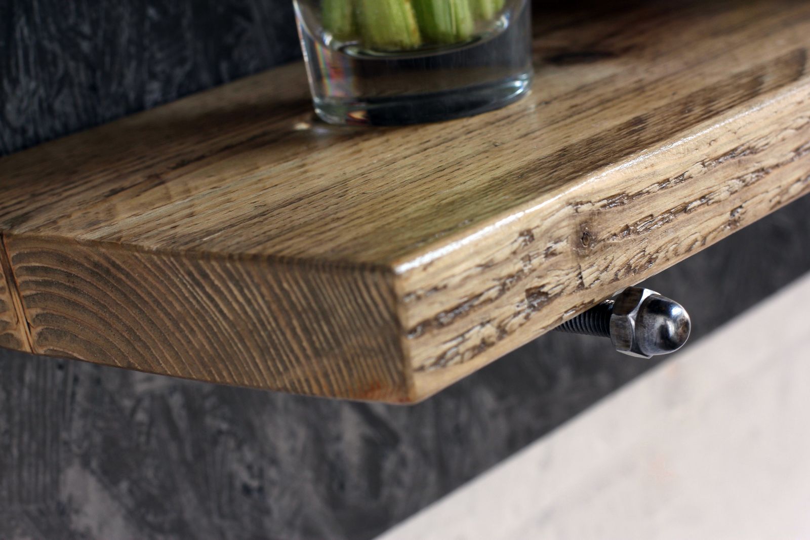 Avon Adjustable Reclaimed Scaffolding Shelves Mounted On Painted Osb With Removable Threaded Peg Supports  photo vinterior