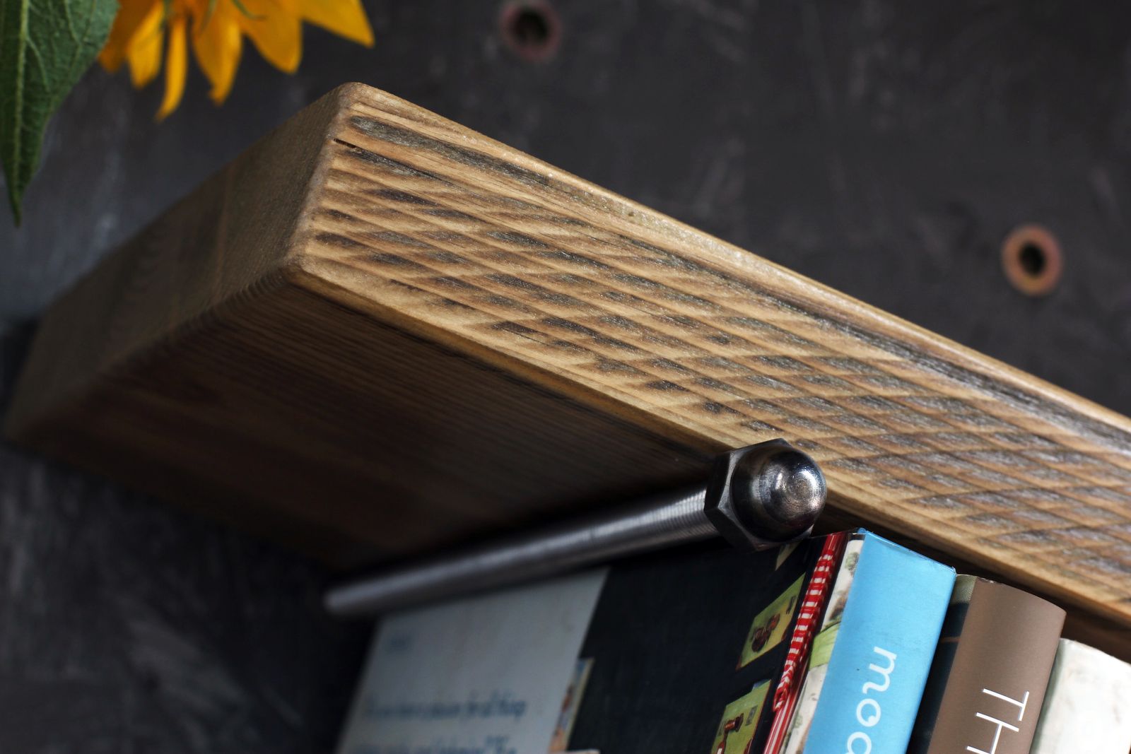 Avon Adjustable Reclaimed Scaffolding Shelves Mounted On Painted Osb With Removable Threaded Peg Supports  photo vintage