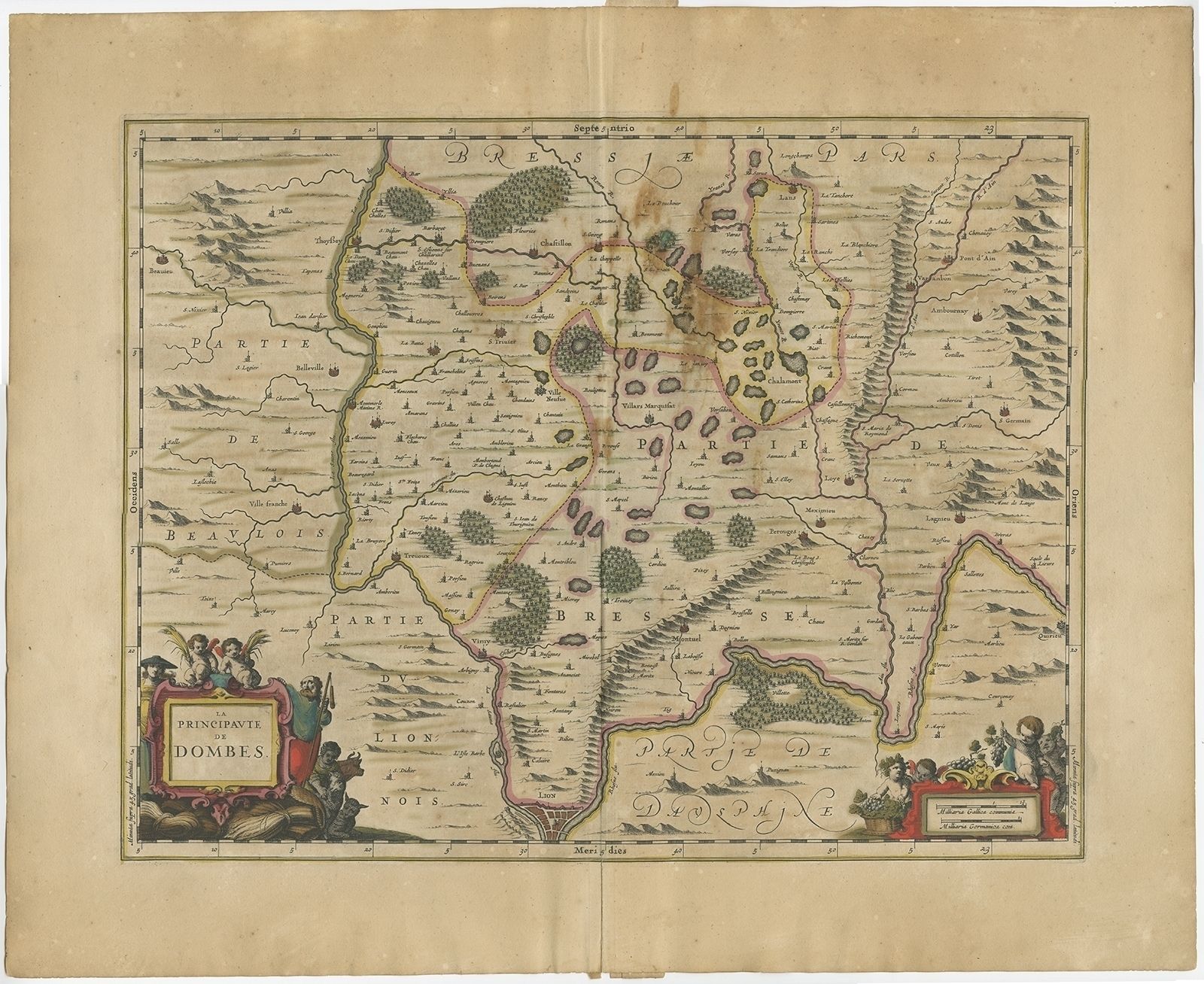 Antique Map Of The Region Of Lyon By Janssonius (1657)