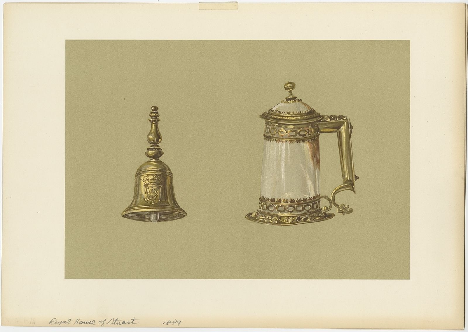 Antique Print Of A Handbell And Covered Tankard Of Agate By Gibb (1890)
