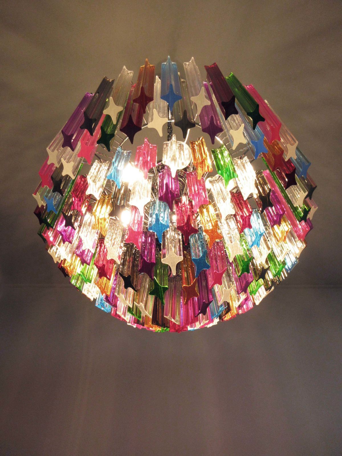 photo vintage Modern Quadriedri Murano Glass Chandelier   163 Trasparent Prism Quadriedri Multicolor