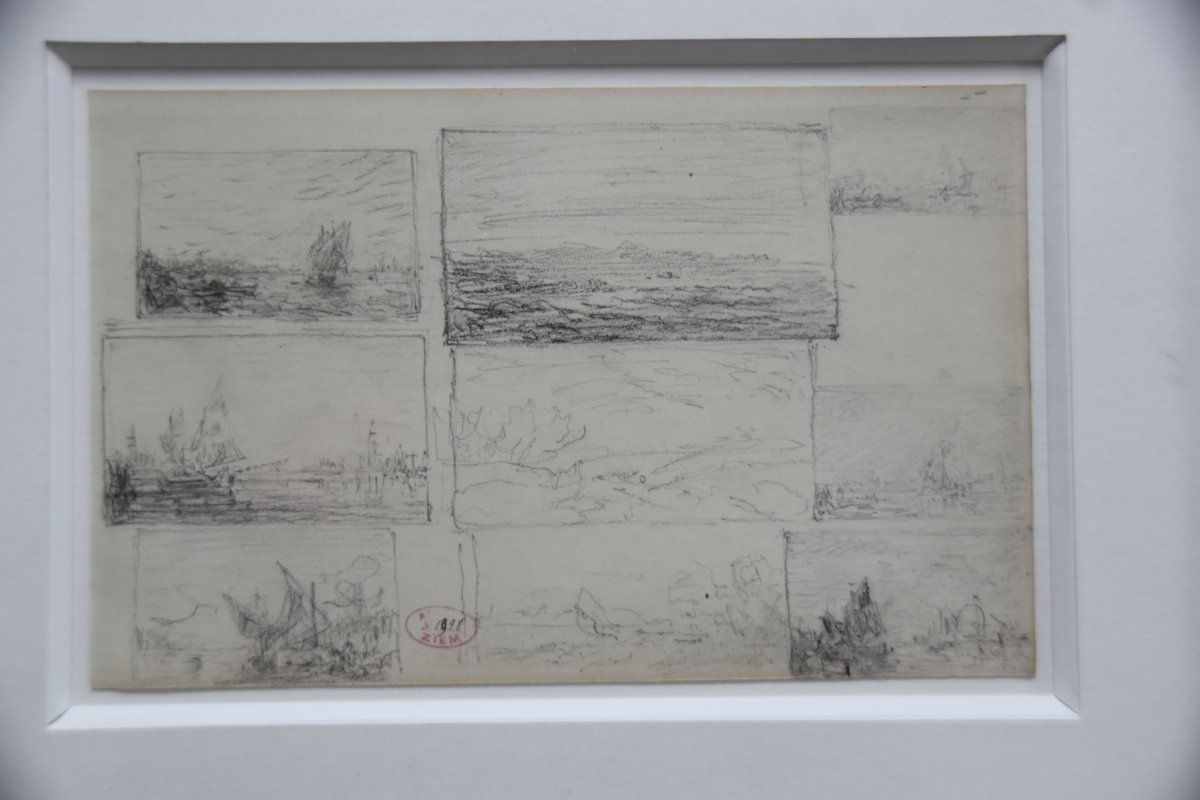 Félix Ziem (1821 1911) Landscape And Marine Studies, Graphite On Paper Flag photo for sale