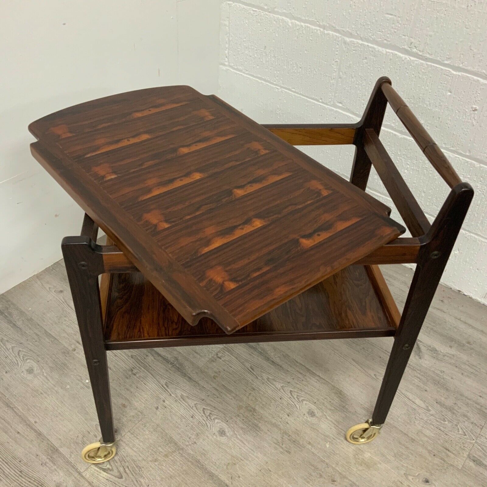 photo furniture Danish Roswood Drinks Trolley Bar Cart By Erik Gustafsson, Removable Tray