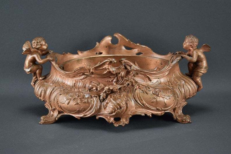 Rococo French Angels Centerpiece Jardiniere Copper Finish photo furniture