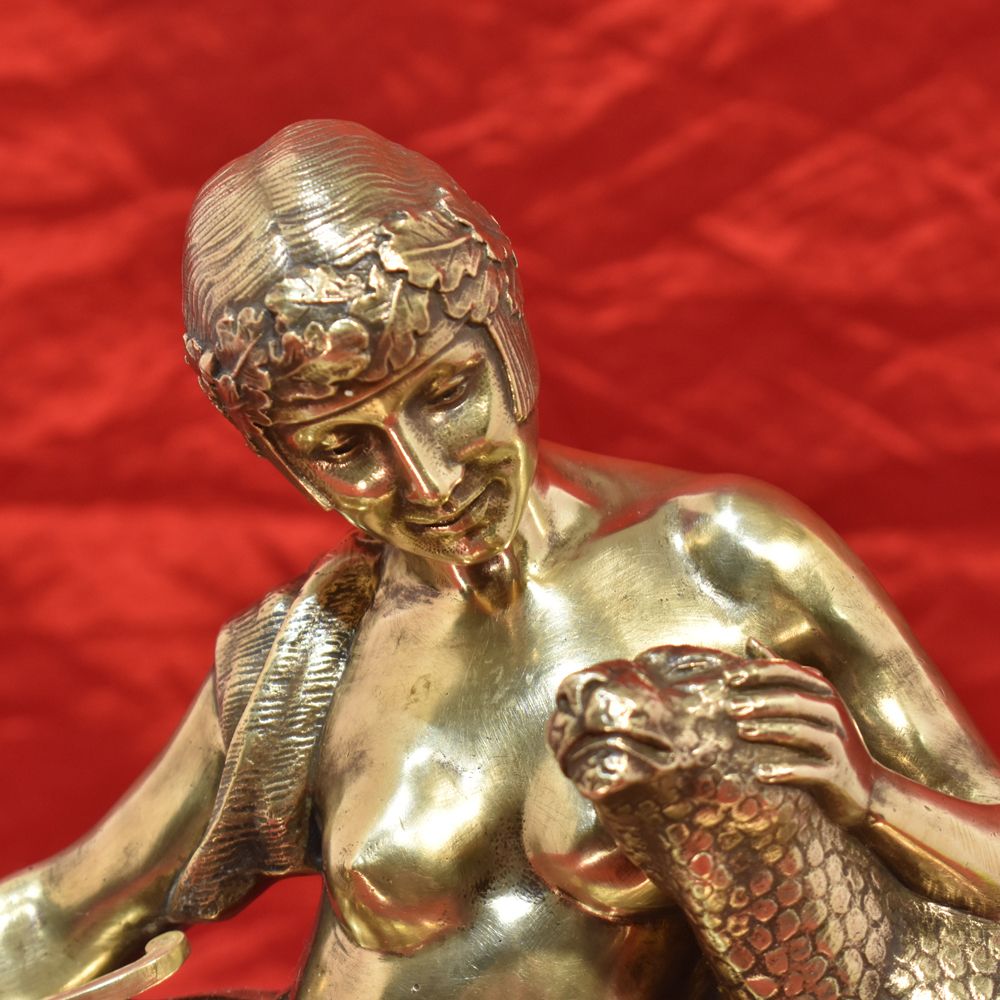 Antique Bronze Sculpture, Woman With Leopard, Signed Charles Charles, French Sculptor, Art Deco.  (Stb30) photo for sale