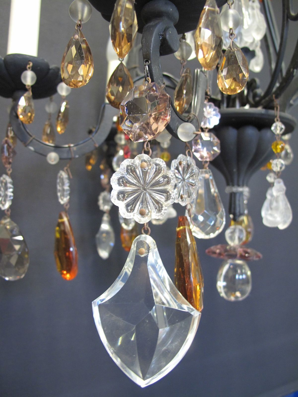 6 Arm Black Iron Chandelier, Ca 1930 photo for sale