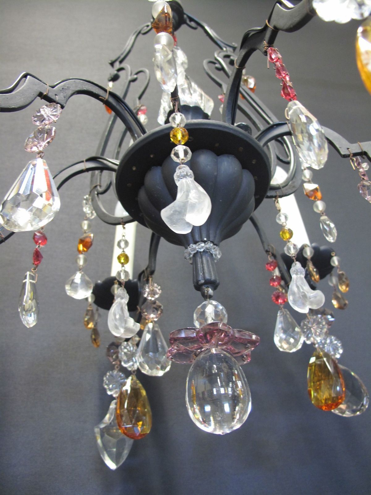 6 Arm Black Iron Chandelier, Ca 1930 photo vinterior
