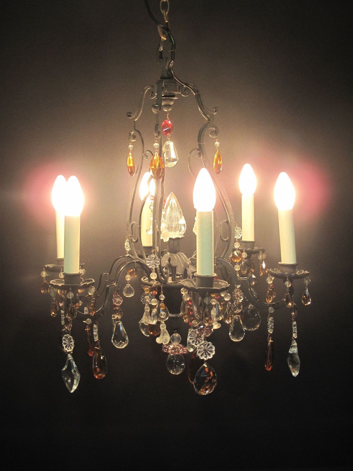 photo furniture 6 Arm Black Iron Chandelier, Ca 1930