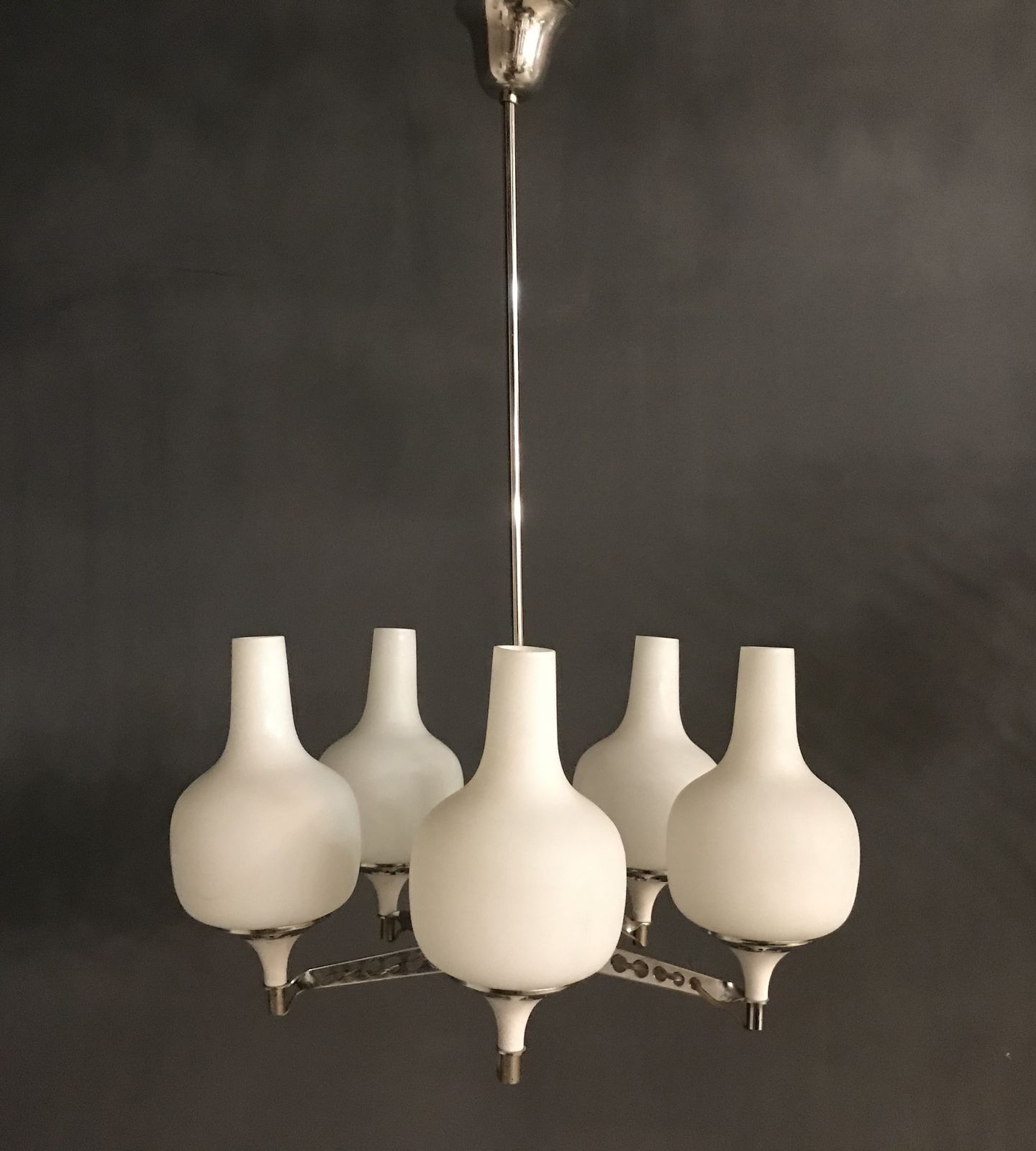 Stilnovo Opaline Glass Chandelier 5 Lights