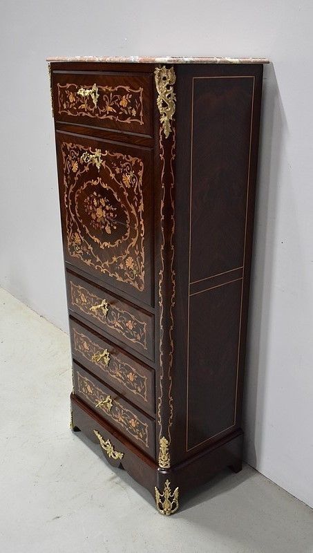 Inlaid Small Secretary, Rosewood, Louis XIV Style, Napoleon III Nineteenth photo for sale
