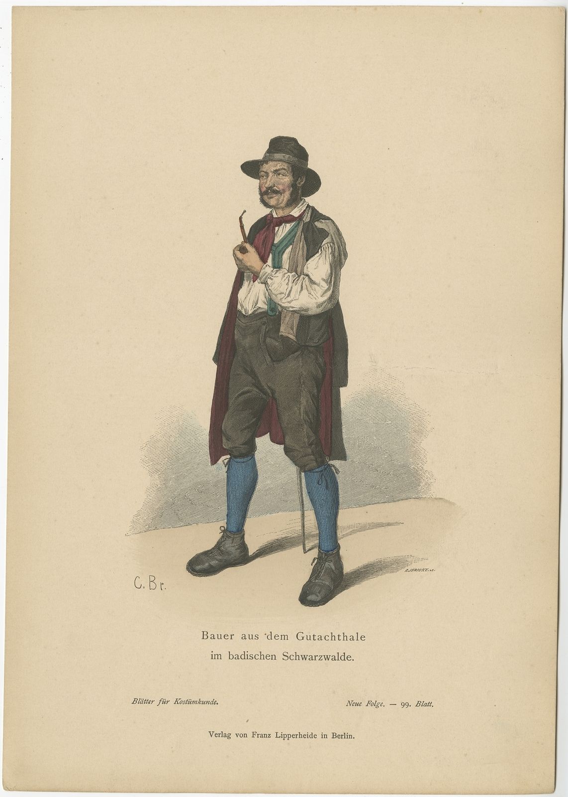 Antique Costume Print Of A Farmer Of The Black Forest By Lipperheide (C.1880)