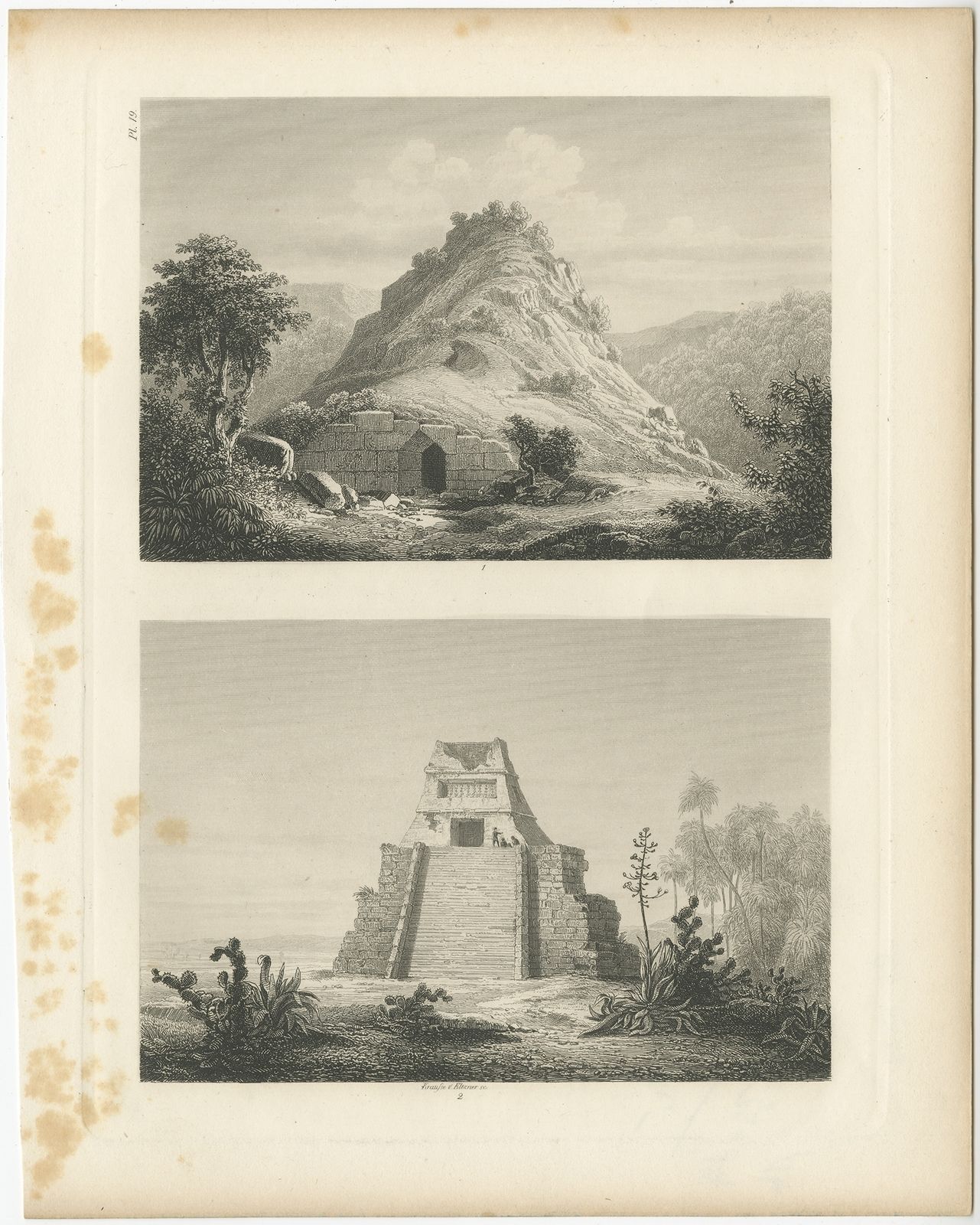 Pl. 19 Antique Print Of Ruins In Mexico By Menzel (1857)