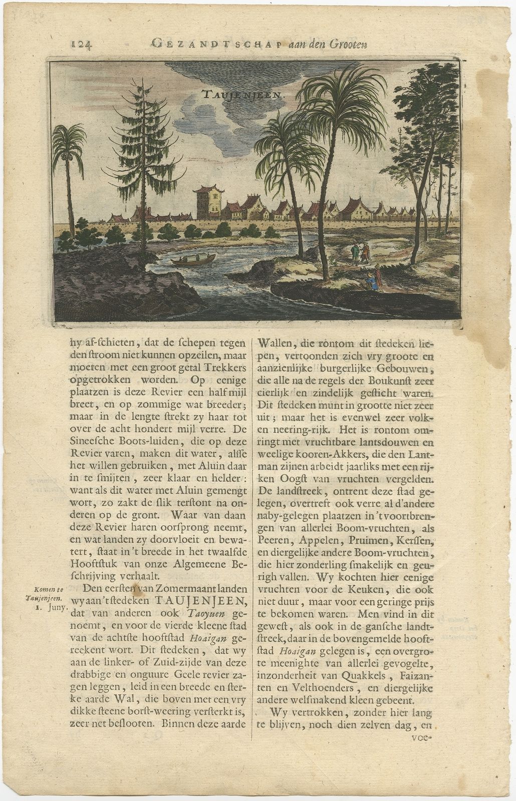 Antique Print Of The City Of Taujenjeen By Nieuhof (1665)