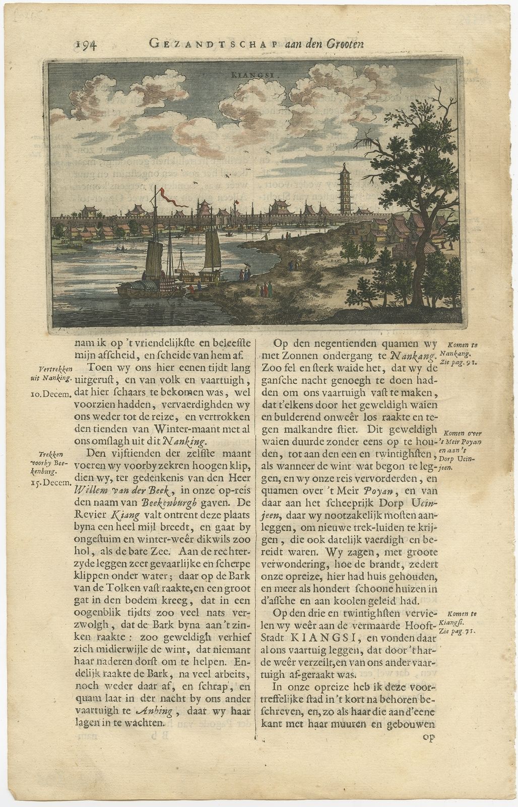 Antique Print Of The City Of Kiangsi By Nieuhof (1665)
