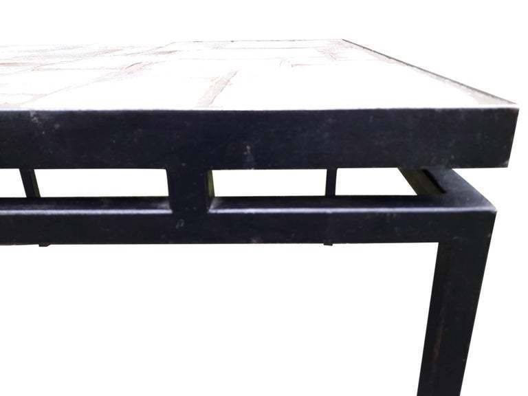 Mid Century White, Beige Ceramic Coffee Table On Painted Metal Base photo Furniture