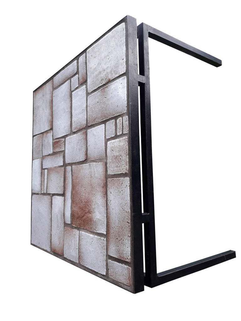 Mid Century White, Beige Ceramic Coffee Table On Painted Metal Base photo 300.0