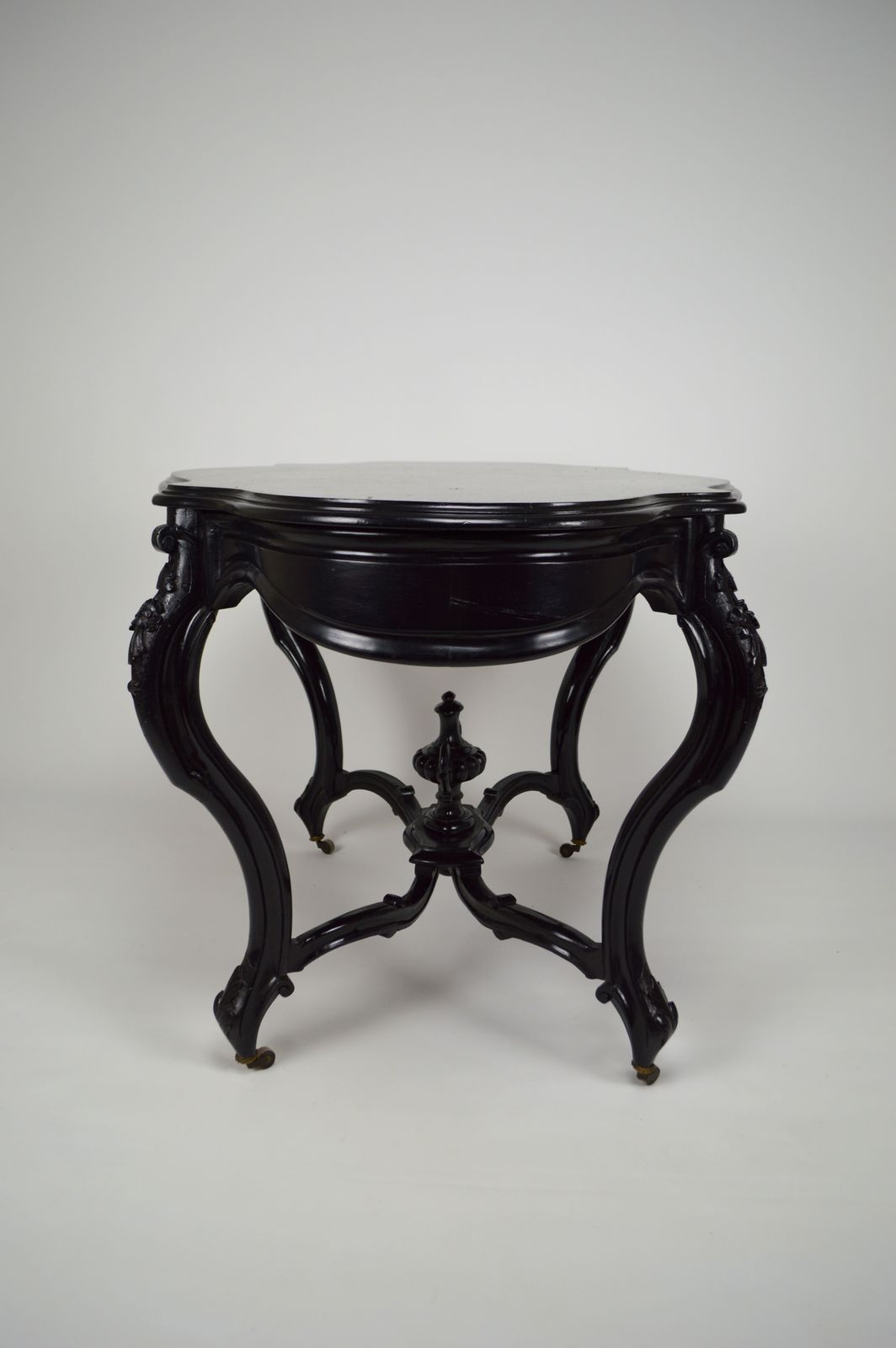 Antique Game Table And Two Chairs Set, Ebonised Wood, France, Napoleon III Style photo vintage