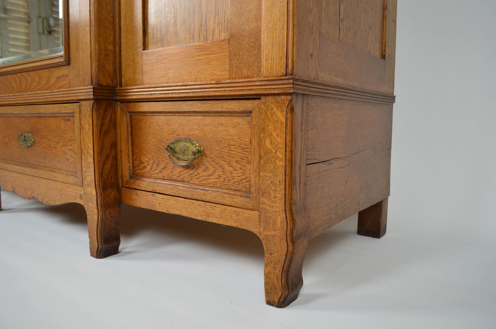 photo buy French Art Nouveau Twin Beds Bedroom Set Of 3 In Solid Carved Oak, Circa 1910