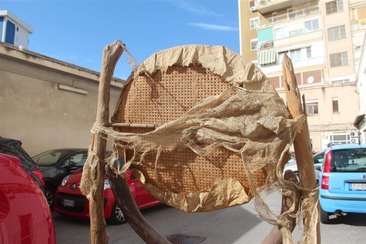 Floor Naturalist Parchment Brown Wood And Fabrics 1960 Metal Bolts African Straw photo vinterior