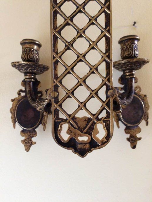 Brass Hand Painted Wall Candle Holders photo for sale