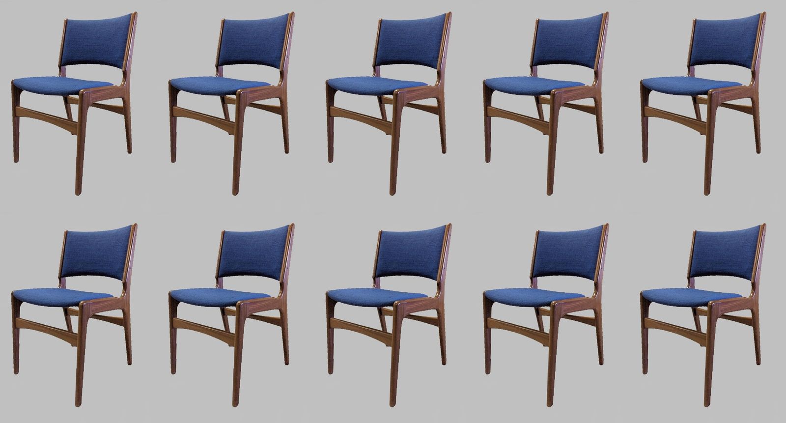 Tien Volledig Gerestaureerde Erik Buch Eetkamerstoelen Uit De Jaren 1960, Massief Teak, Bekleding Naar Keuze Inbegrepen