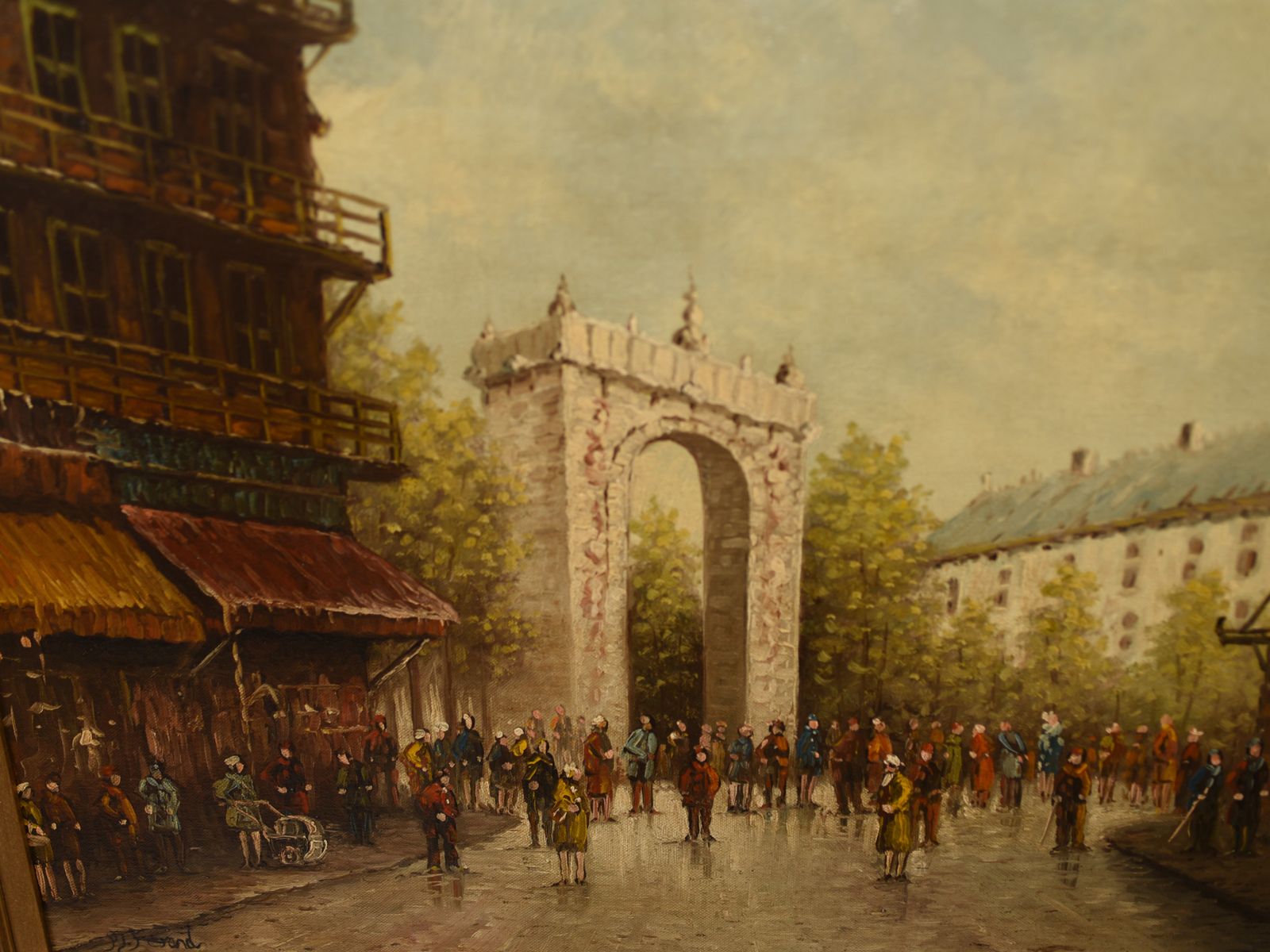Italian Oil Painting Triumphal Arch Cityscape Signed Rome
