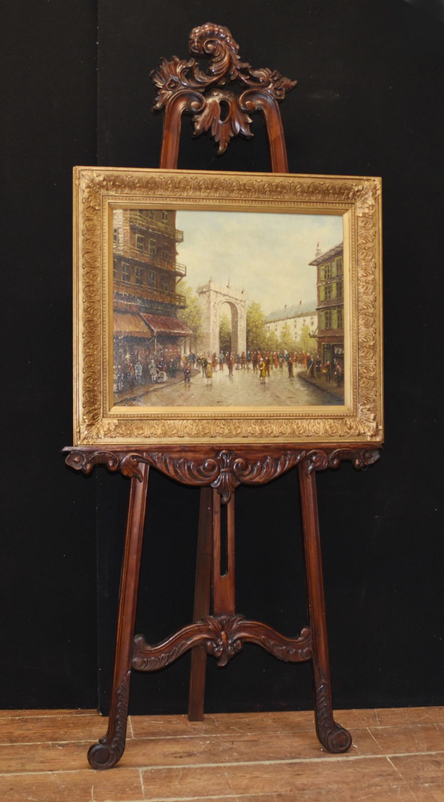 Art Italian Oil Painting Triumphal Arch Cityscape Signed Rome photo