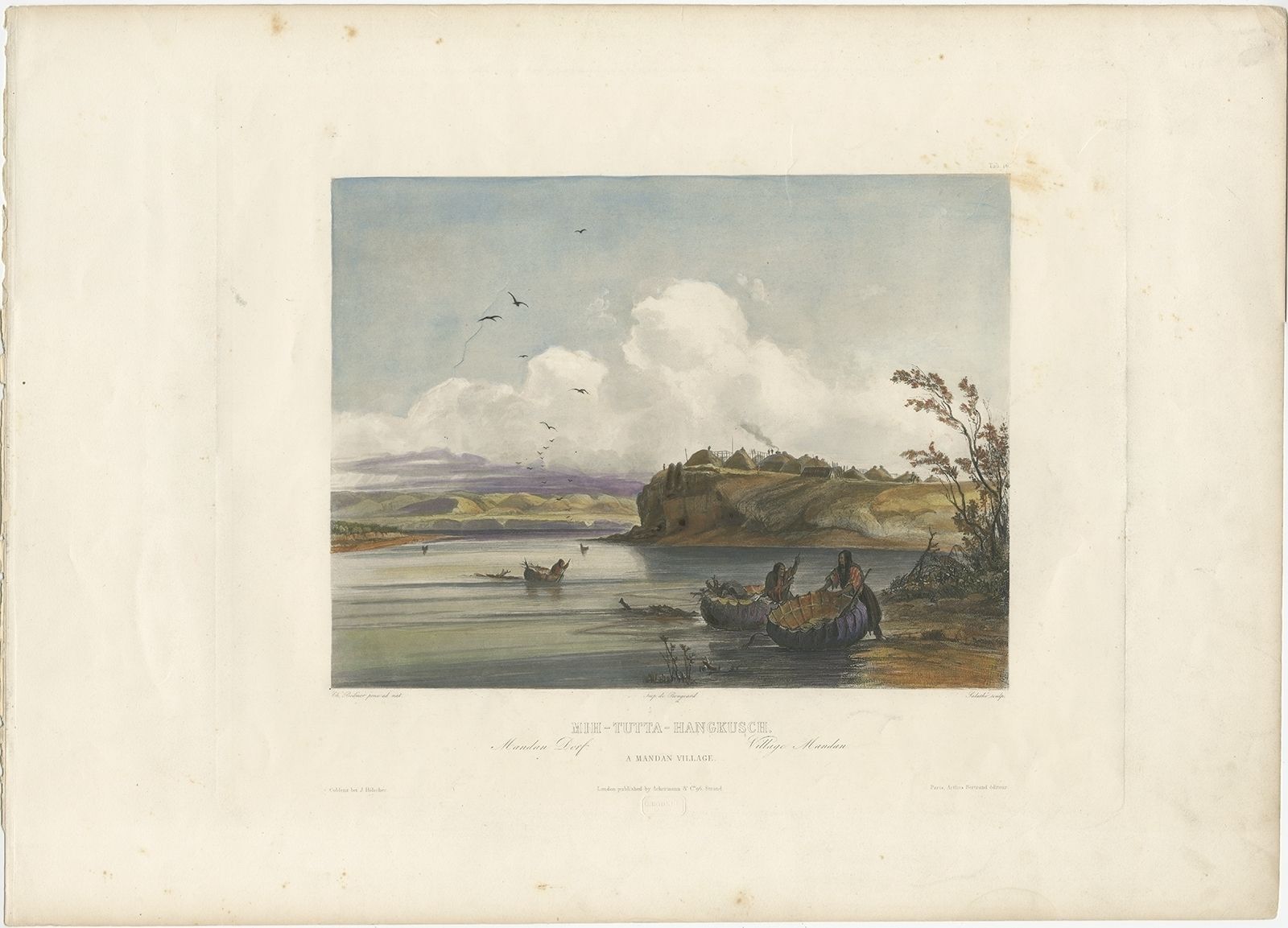 Antique Print Of A Mandan Village Made After Bodmer (C.1840)
