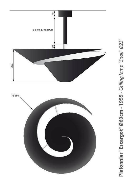 Serge Mouille Large "Escargot" French Pendant Ceiling Lamp 1950 photo for sale