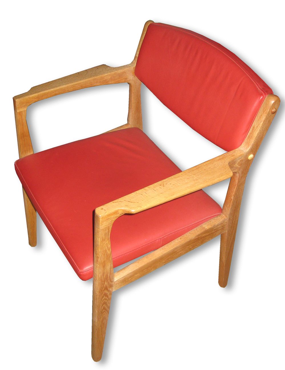 A Pair Of Armchairs Of Oak Upholstered In Red Leather photo Furniture
