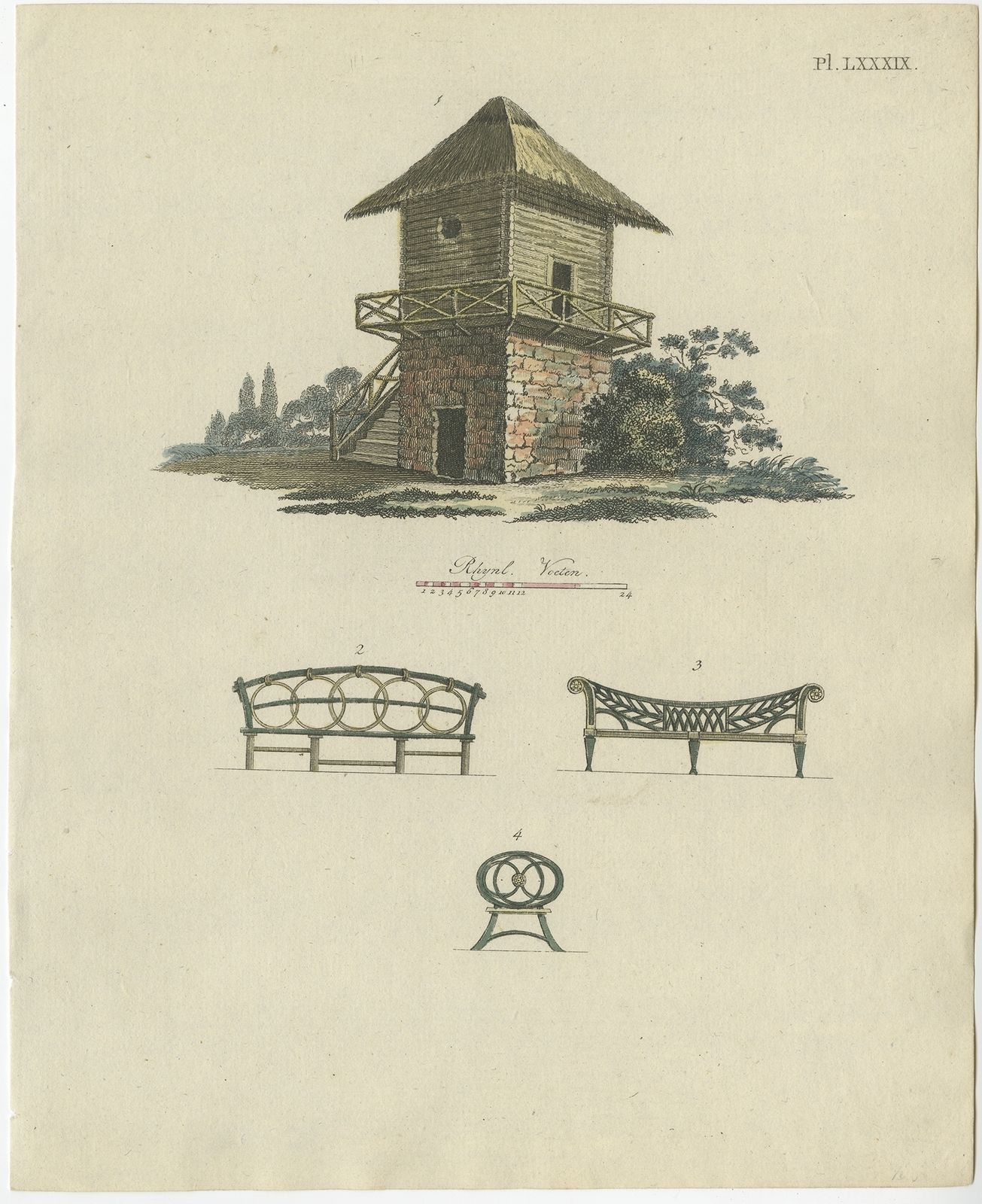 Pl. 89 Antique Print Of Garden Architecture By Van Laar (1802)