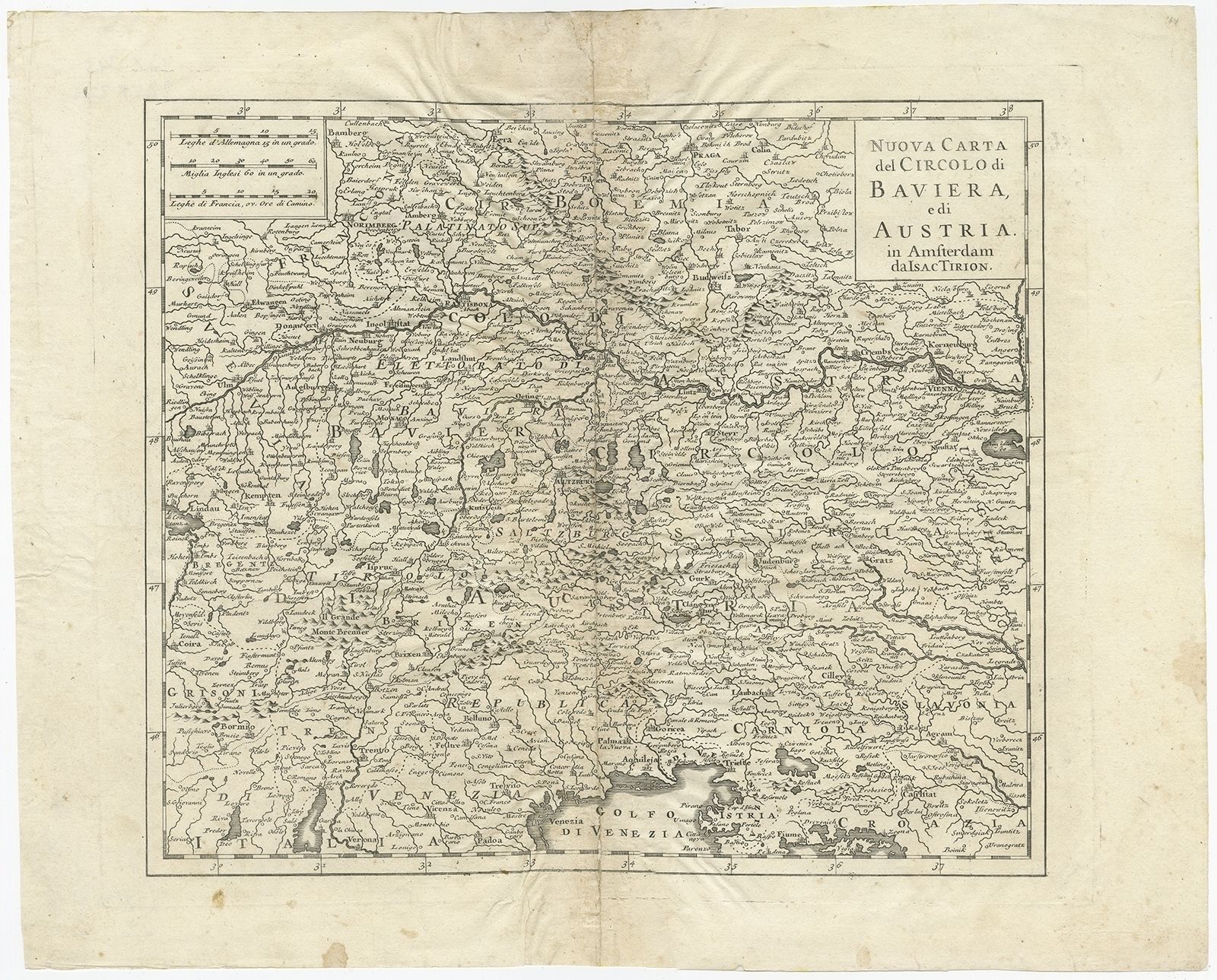 Antique Map Of The Region Of Bavaria And Austria By Tirion (C.1740)