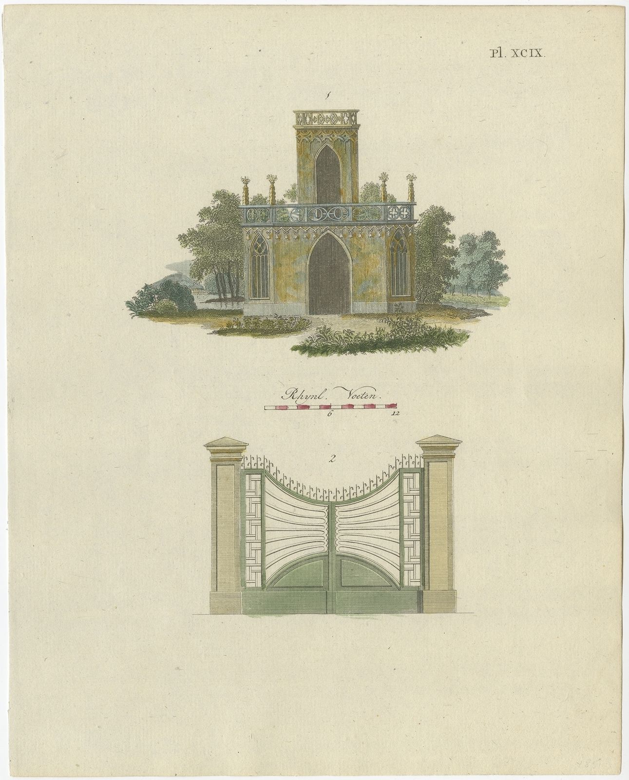 Pl. 99 Antique Print Of Garden Architecture By Van Laar (1802)